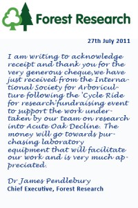 Read the full thank you letter from Forest Research from 2011 Read the full thank you letter from Forest Research from 2011