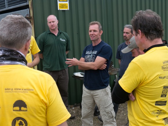 Dr Glynn Percival, Barlett Tree Research Laboratory, addresses riders